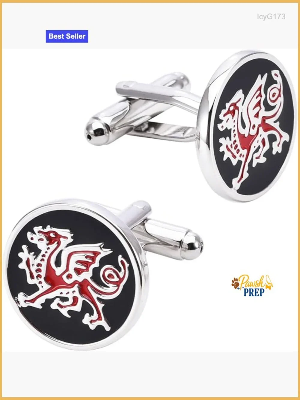 Round Cufflinks with Red Dragon Pattern in Presentation Case